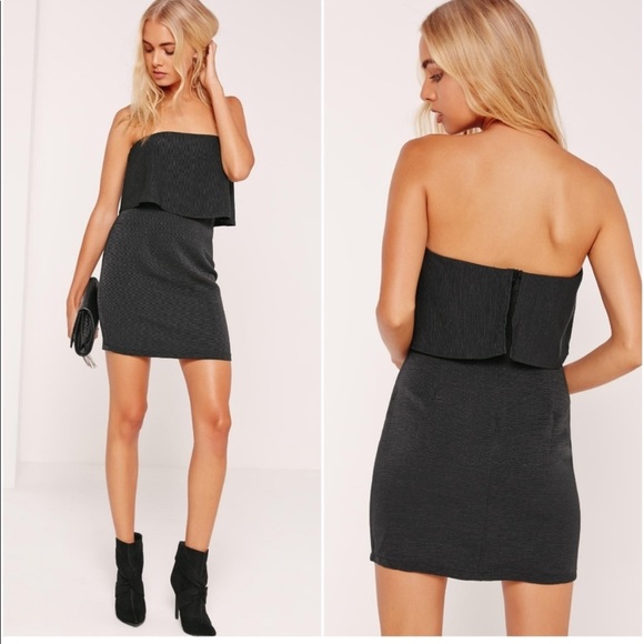 Missguided Black Pleated Bandeau Bodycon Dress - Picture 1 of 10